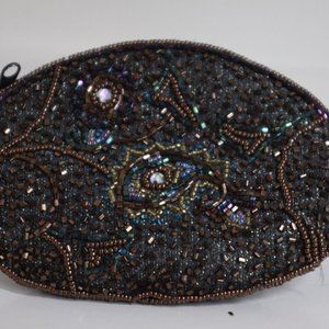 Vintage Black, Copper, and Green Beaded Purse Bag